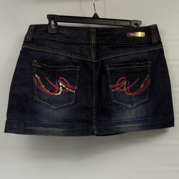 Express Denim Mini Skirt Embellished Pocket Size 8 - Picture 3 of 9